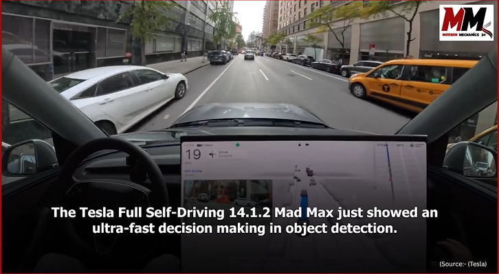 A Tesla car's software systems have shown ultra-fast decision making during a ride